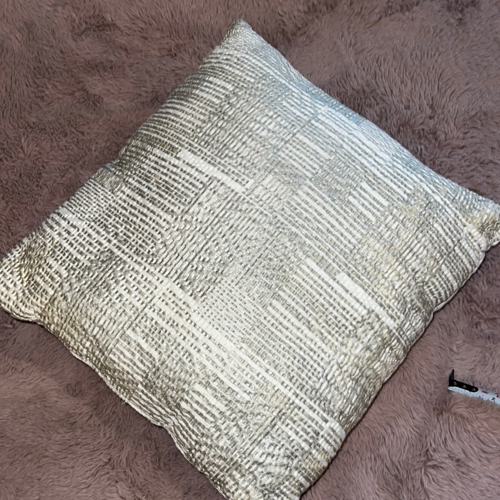 White ivory silver gold shimmer metallic textured throw pillow 16” x 16” square​